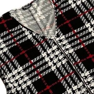 Woman's XL Black red Tartan Plaid zip up popover top zip Jacket holiday Sweater‎